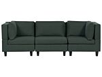 Modular Sofa Dark Green Fabric Upholstered 3 Seater Cushioned Backrest Modern Living Room Couch Beliani