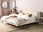 Bed Frame Beige Velvet Upholstery Black Legs Eu Super King Size 6ft Slatted With Wingback Headboard Beliani