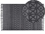 Rug Black Wool Polyester 200 X 300 Cm Geometric Pattern Tassels Boho Modern Beliani