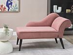 Chaise Lounge Pink Polyester Fabric Upholstery Black Wood Legs Right Hand Retro Design Beliani