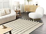 Area Rug Off-white And Black Wool 140 X 200 Cm Rectangular Hand Woven With Tassels Modern Design Beliani