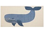 Kids Area Rug Beige And Blue 80 X 150 Cm Cotton Animal Whale Pattern Handwoven Floor Playmat Beliani
