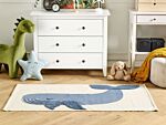 Kids Area Rug Beige And Blue 80 X 150 Cm Cotton Animal Whale Pattern Handwoven Floor Playmat Beliani