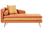 Chaise Lounge Orange Velvet Left Hand Tufted Buttoned Thickly Padded With Cushions Left Hand Living Room Furniture Beliani