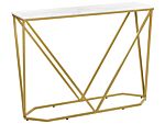 Console Table White Marble Effect With Gold Mdf Powder-coated Iron 100 X 30 Cm Rectangular Glam Modern Living Room Bedroom Hallway Beliani
