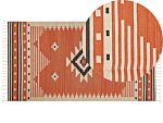 Kilim Area Rug Multicolour Cotton 80 X 150 Cm Reversible Geometric Pattern With Tassels Rectangular Traditional Beliani