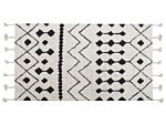 Rug Off-white Black Cotton 80 X 150 Cm Geometric Pattern Runes Tribal Tassels Oriental Beliani