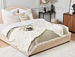 Blanket Cream Polyester 150 X 200 Cm Bedspread Throw Golden Marble Pattern Living Room Bedroom Beliani