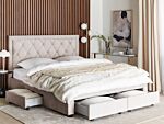 Storage Bed Beige Velvet Upholstery Eu King Size 6ft Tufted Tall Headboard Drawers Glam Design Beliani