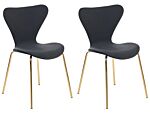 Set Of 2 Dining Chairs Black With Gold Polyester Velvet Black Metal Legs Armless Modern Design Beliani