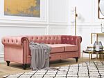 Chesterfield Sofa Pink Velvet Fabric Upholstery Black Legs 3 Seater Beliani