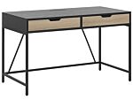 Home Desk Black Wooden Top Metal Base 2 Drawers Light Wood 120 X 60 Cm Minimalist Design Beliani