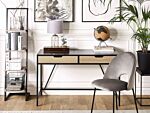 Home Desk Black Wooden Top Metal Base 2 Drawers Light Wood 120 X 60 Cm Minimalist Design Beliani