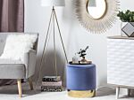 Footstool Blue Velvet Round Dressing Pouffe Glam Stool With Gold Beliani