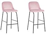 Set Of 2 Bar Stool Pink Velvet Upholstery Black Metal Legs Industrial Beliani