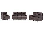 Living Room Set 3 Seater 2 Seater Armchair Brown Recliner Faux Leather Manually Adjustable Back And Footrest Beliani