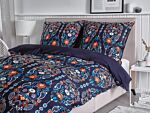 Duvet Cover And Pillowcase Set Dark Blue Cotton 155 X 220 Cm Floral Pattern Bedroom Linen Duvet Set Modern Beliani