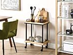 Kitchen Trolley Black Metal Light Wood 69 Cm With Tray Top Shelf And Castors Industrial Rustic Modern Beliani