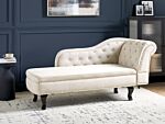 Chaise Lounge Light Beige Velvet Upholstery Right Hand Buttoned Nailheads Chesterfield Style Living Room Furniture Beliani