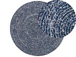 Area Rug Dark Blue Round 140 Cm Boho Rustic Spiral Braided Cotton Denim Beliani