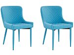 Set Of 2 Dining Chairs Blue Fabric Upholstery Glam Eclectic Style Beliani