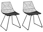 Set Of 2 Dining Chairs Black Metal Steel With Faux Leather Seat Pad Beliani