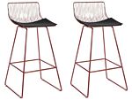 Set Of 2 Bar Chairs Rose Gold Metal Steel With Faux Leather Seat Pad Counter Height Breakfast Bar Chair Beliani