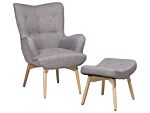 Wingback Chair With Ottoman Light Grey Fabric Buttoned Retro Style Beliani