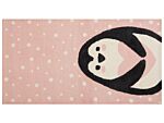 Area Rug Pink Cotton Polyester 80 X 150 Cm Pinguin Print Low Pile Runner For Children Playroom Beliani