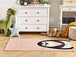 Area Rug Pink Cotton Polyester 80 X 150 Cm Pinguin Print Low Pile Runner For Children Playroom Beliani