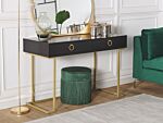 Console Table Black 2 Drawers With Ring Pull Handles Gold Metal Base Home Office Desk Living Room Accent Table Bedroom Dresser Glam Style Beliani