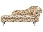 Chaise Lounge Beige Multicolour Right Hand Polyester Fabric Buttoned Nailheads Flower Pattern Beliani