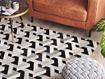 Area Rug Black And White Cowhide Leather 160 X 230 Cm Geometric Pattern Patchwork Beliani