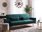 Sofa Bed Green Velvet 3 Seater Metal Legs Additional Cushions Retro Beliani