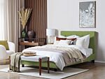 Eu Double Size Bed Green Fabric 4ft6 Upholstered Frame Buttoned Headrest Beliani