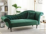 Chaise Lounge Dark Green Velvet Button Tufted Upholstery Right Hand With Cushion Beliani