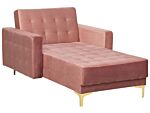 Chaise Lounge Pink Velvet Tufted Fabric Modern Living Room Reclining Day Bed Gold Legs Track Arms Beliani