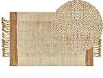 Area Rug Beige Jute 80 X 150 Cm Rectangular With Tassels Geometric Pattern Handwoven Boho Style Bedroom Living Room Beliani