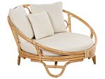 Garden Daybed Natural Rattan Wicker With 3 Beige Cushions Weather Resistant Boho Traditional Outdoor Patio Beliani