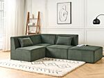 Modular Right Corner Sofa Dark Green Corduroy With Ottoman 3 Seater Sectional Sofa Modern Design Beliani