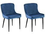 Set Of 2 Dining Chairs Blue Velvet Upholstered Quilted Beliani