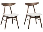 Set Of 2 Dining Chairs Dark Rubberwood Frame White Faux Leather Fabric Seat Armless Retro Design Beliani