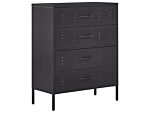 4 Drawer Chest Black Metal Steel Storage Cabinet Industrial Style For Home Office Living Room Beliani