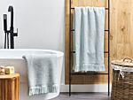 Set Of 2 Bath Sheets Towels Mint Terry Cotton Polyester 100 X 150 Cm Tassels Texture Bath Towels Beliani