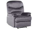 Recliner Chair Grey Velvet Upholstery Push-back Manually Adjustable Back And Footrest Retro Design Armchair Beliani