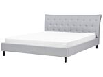 Slatted Bed Frame Grey Polyester Fabric Upholstered Wooden Legs Tufted Headboard 6ft Eu Super King Size Modern Design Beliani