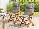 Outdoor Chair Replacement Cushions Set Taupe Fabric Uv Resistant Thickly Padded 2 Pillows Beliani