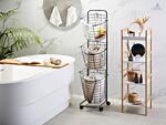 3 Tier Wire Basket Stand Grey Metal With Castors Handles Detachable Kitchen Bathroom Storage Accessory For Towels Newspaper Fruits Vegetables Beliani