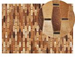 Area Rug Brown Cowhide Leather 140 X 200 Cm Geometrical Pattern Patchwork Beliani