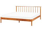 Bed Light Pine Wood Eu Super King Size 6ft With Headboard Slatted Base Minimalistic Rustic Style Beliani